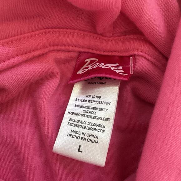 Vintage BARBIE Velour Hoodie Tracksuit Jacket Rare Pink Graphic KID Large Y2K 90 - Picture 5 of 6